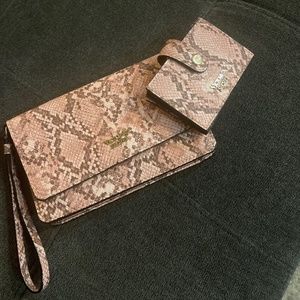 Victoria's Secret pink snakeskin wristlet and mini matching  card wallet